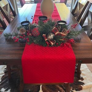 Festive Holiday Table Centerpiece with Candle Holder